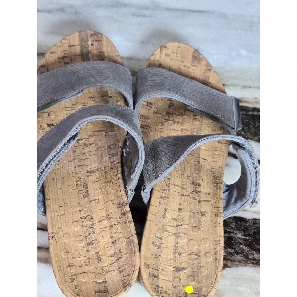 Vionic Pepper Ruched Grey Wedge Slide Sandals Orthotic Comfort Straps Womens‎ 9